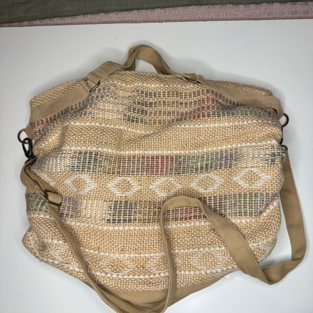 Cost Plus World Market Tan and Cream Shoulder Bag in Woven Aztec Pattern
